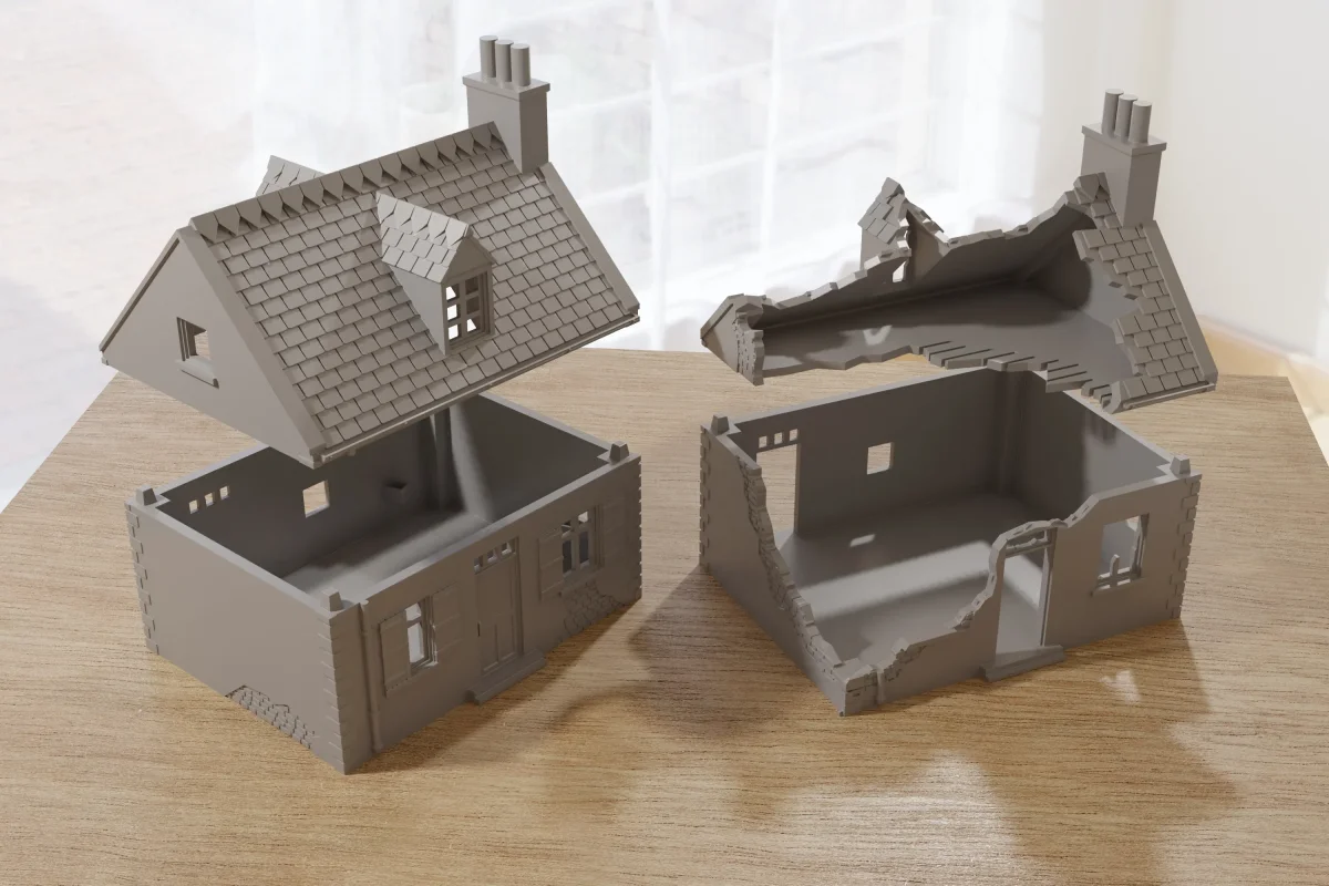 Normandy Cottage SS-T2 (French Village VOLUME 2) - Intact & Destroyed - Digital Download .STL Files for 3D Printing - Bild 3