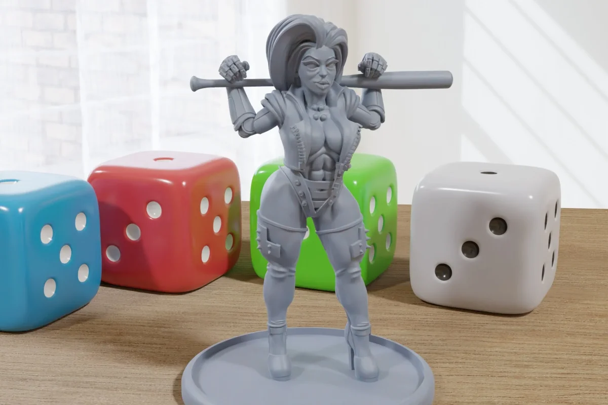 Sexy Punk with Bat - 3D Printed Proxy Minifigures for Sci-fi Miniature Tabletop Games like Stargrave and Five Parsecs from Home - Bild 2