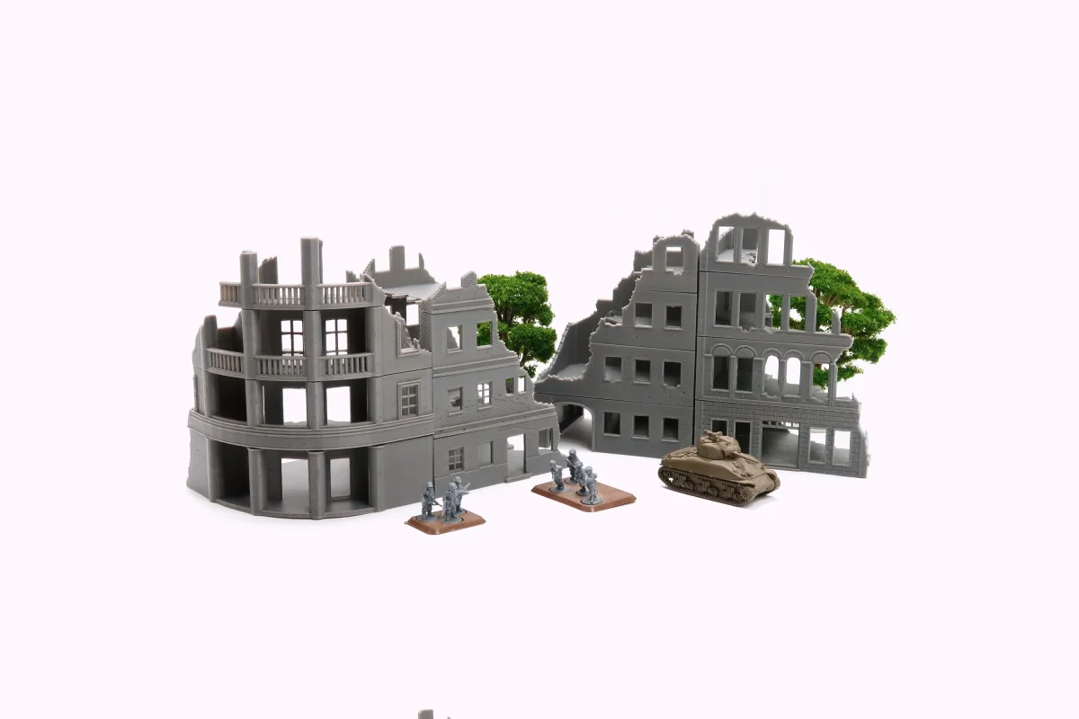 Stalingrad Ruins Set - Tabletop Wargaming WW2 Terrain | Miniature 3D Printed Model | Flames of War & Bolt Action