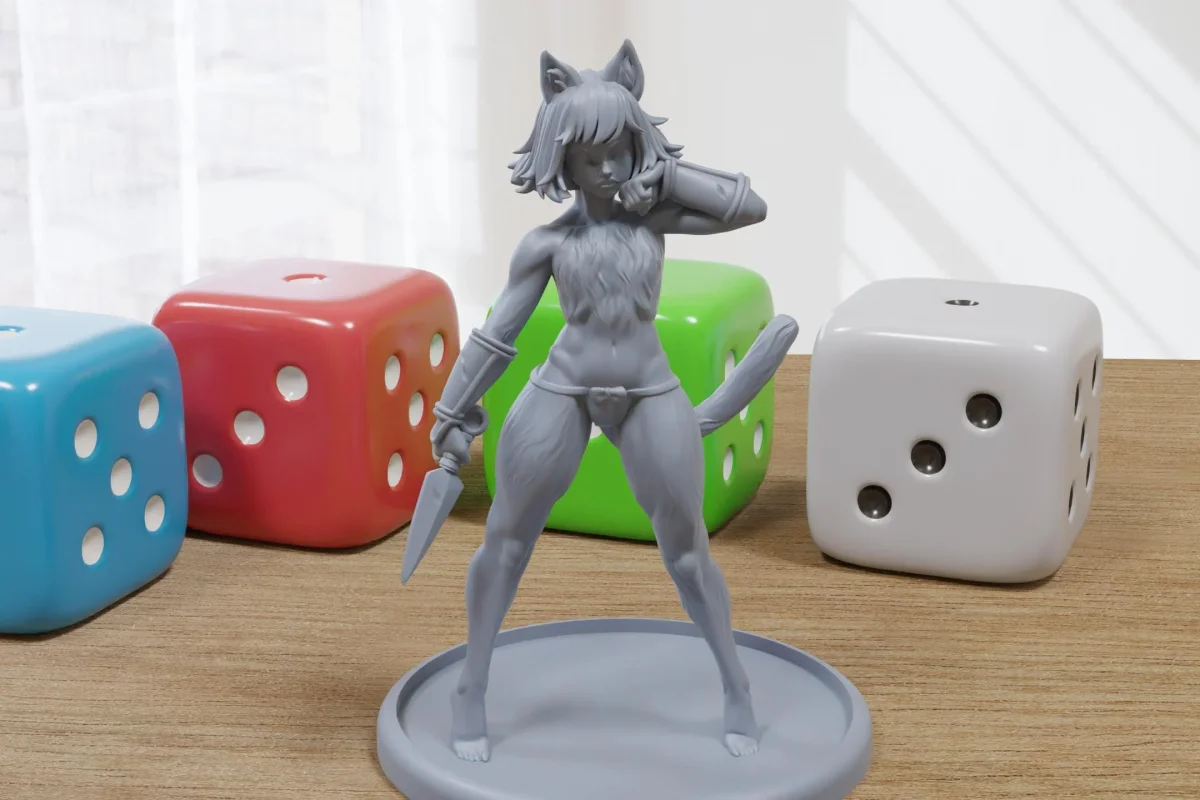 Izu Cat Girl Sexy Pin-Up - 3D Printed Minifigure for Fantasy Miniature Tabletop Games DND, Frostgrave 28mm / 32mm / 75mm - Bild 3