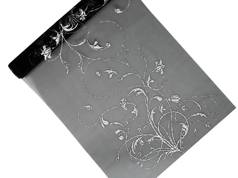 Löpare Organza Svart med silvermönster 36cm x 9m - Bild 2