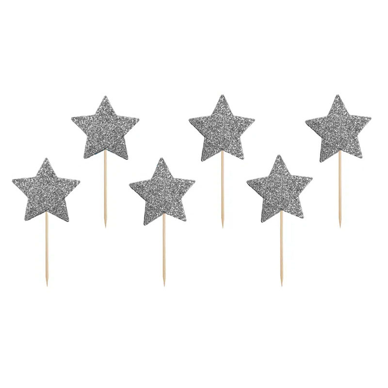 Stjärnor Silver med glitter till bakverk 6-pack - Bild 2