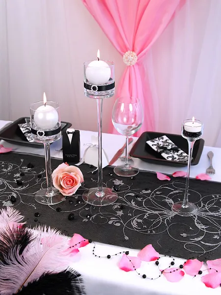 Löpare Organza Svart med silvermönster 36cm x 9m - Bild 3